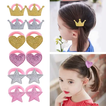 6PCS/muito Cabelo Corda Coroa de Estrelas Princesa Elástico Faixas de Cabelo Para Meninas Boutique do Cabelo Corda Crianças, Acessórios de Cabelo, a Fita do Cabelo