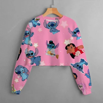 Roupas para crianças casual cartoon novo outono e o inverno, a impressão de meninas camisola curta da Disney Stitch confortável meninas