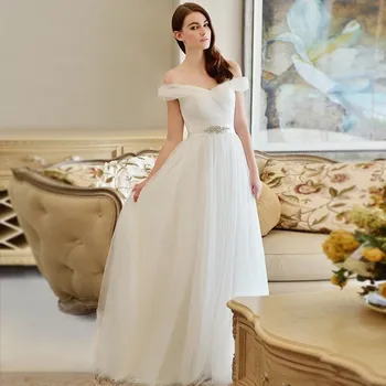Novo Chegar Fora Do Ombro Do Vestido De Casamento Branco/Marfim De Organza Elegante Beading Correia Macio Vestido De Casamento Vestido Robe De