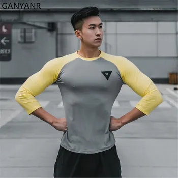 GANYANR Rashguard Executando T-shirt Dry Fit Homem de Compressão Academia Sport Fitness Sportswear Crossfit o Treino de Futebol Jersey