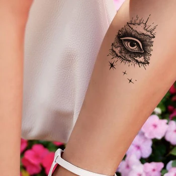 Impermeável da Etiqueta Temporária Tatuagem de Olho Preto de Deus Estrelas Linhas de Design Fake Tattoos o Flash Tatoos Braço Perna Arte no Corpo, para as Mulheres, Homens