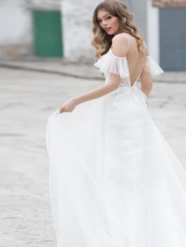 Branco Vestido de Noiva de Renda em 3D Flor O-pescoço Longo da Luva Simples Vestidos de Noiva Zíper Personalizado Feito de Plus Size Vestido de Noiva