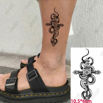 Cruz de Cobra Rosa Bússola Floresta de Terra Árvore de Totem Tatuagem Temporária Tatto Adesivos para as Mulheres os Homens de Transferência de Água Falso Falso Tattos