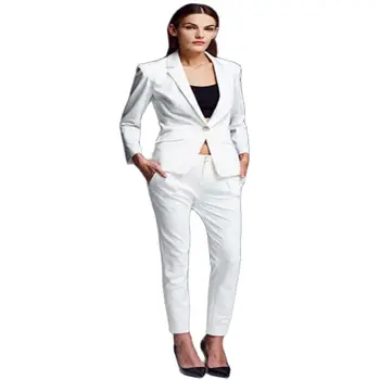 Mulheres de Negócios de Terno Branco, Calça de Fatos de Fantasias para as Mulheres Office Ternos Formais Desgaste do Trabalho Conjuntos de Uniforme Estilos Elegantes Calças