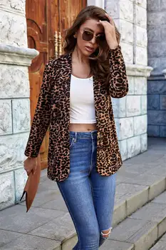 2020 Moda Outono Mulheres Casual Leopard Blazers e Jaquetas de Trabalho do Office Lady Terno Slim Breasted Único Negócio do sexo Feminino Blazer