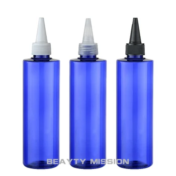 BELEZA MISSÃO 250ml X 24, de cor azul, redondo garrafas de plástico vazias recipiente com bico boca de SPA de alta qualidade de cuidados com a pele loção cosmética