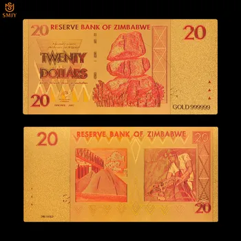 Novos Produtos De 2018 20 Dólar Do Zimbábue Multicolor Banhado A Ouro, Folha De Ouro De Notas De Coleção E Presente