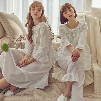 Primavera, Outono, as Mulheres da Princesa Bonito Pijama Define Ocos Tops de Renda+Calça Vintage Senhoras Garota do Pijama, do Conjunto de Soft Casa de Pijamas