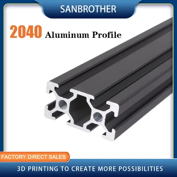 1PC PRETO 2040 Padrão Europeu de Alumínio Anodizado Perfil de Extrusão de 100-800mm de Comprimento Linear de Trilho para CNC Impressora 3D