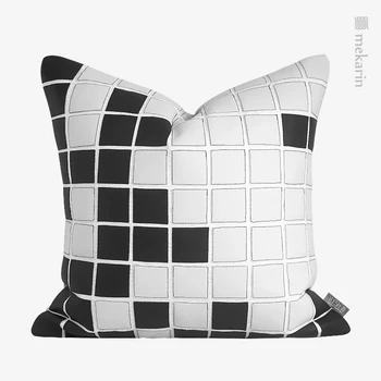 Designer de couro modelo de sala de travesseiro, preto e branco geométrico de almofadas quadradas, sala de almofadas quadradas de decoração de casa