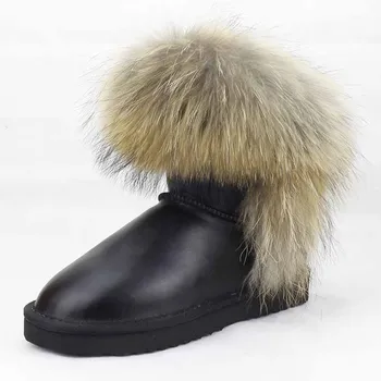 UVWP de Alta Qualidade de Mulheres Naturais Real Fox Fur Botas de Neve de Couro Genuíno de Moda as Mulheres Botas Quentes Feminina de Sapatos de Inverno Navio Livre