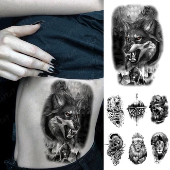 Impermeável da Etiqueta Temporária Tatuagem besta animal urso lobo leão bússola Tatuagens realistas de Arte no Corpo, Braço Falsa Tatoo Homens Mulheres