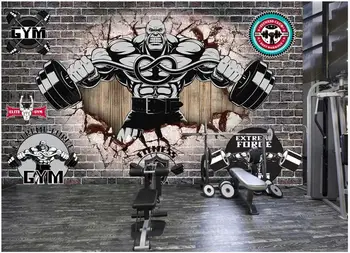 Personalizado com foto de papel de parede para parede 3d mural Retro Moderno 3D parede de tijolo muscular esporte clube de fitness parede de imagem de plano de fundo do papel de parede
