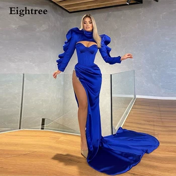 Eightree Azul Royal Longo Sleevs Vestido de Baile Meramid Lado de Fenda Longa de Paetês Noite Vestidos de Festa Formal Vestidos de Vestidos de fest